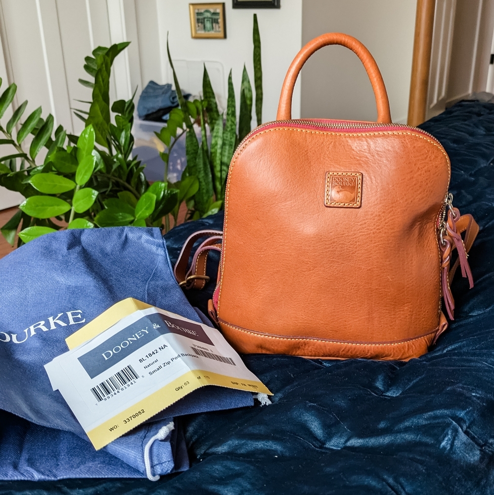 EUC Dooney & Bourke Small Zip Pod Backpack, Natural Leather